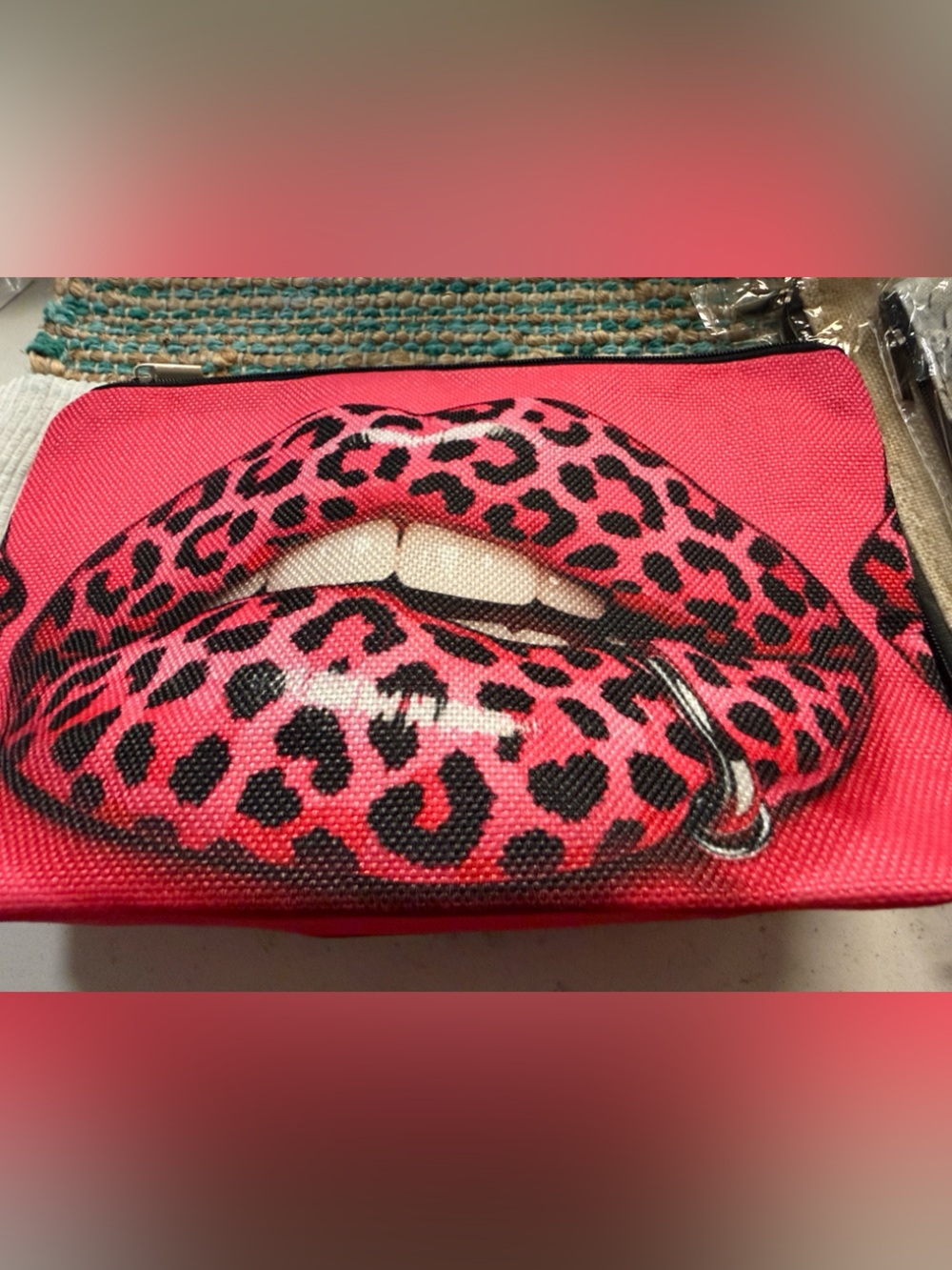 Pink Leopard Print Lip-Graphic Cosmetic Pouch